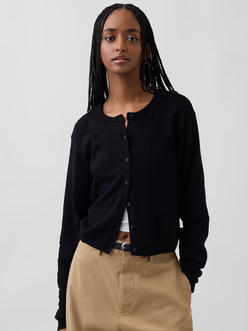GAP Black Relaxed Cotton Crop Cardigan Sweater Crewneck